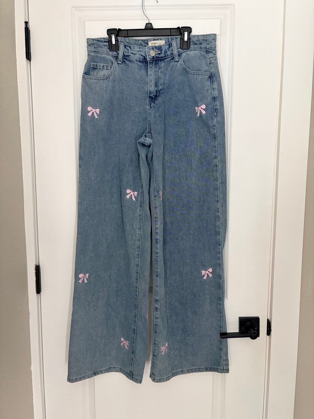 1030 T.E.N.T.H.I.R.T.Y. High Rise Wide Leg Jeans Baggy Y2K Pink Bows Denim